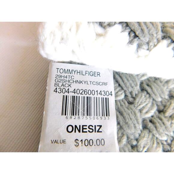 Tommy Hilfiger Chunky Knit Scarf Black White & Gray One Size New - Picture 5 of 6